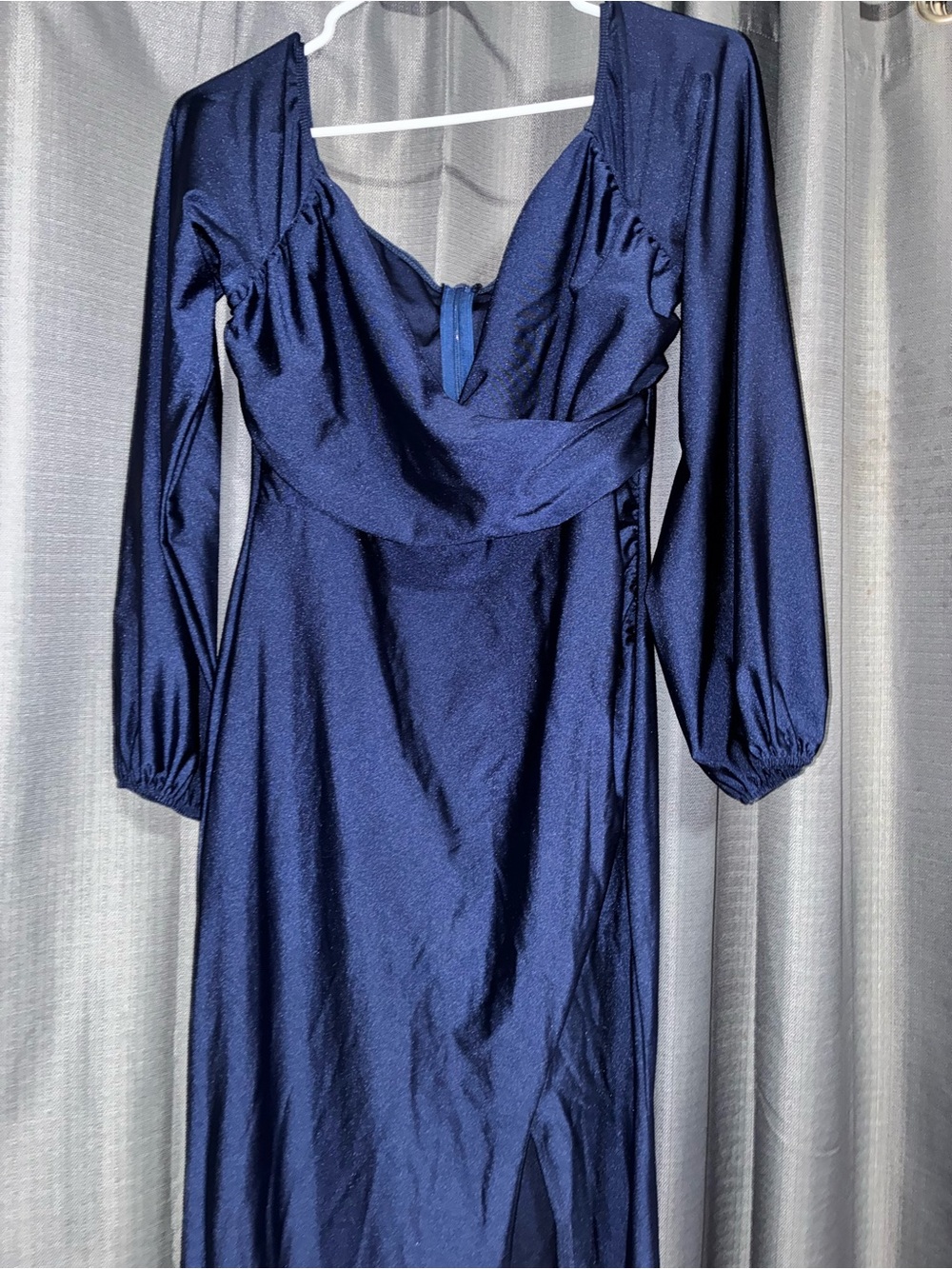 Fashion Nova Midnight Navy Long Sleeve Satin Dress